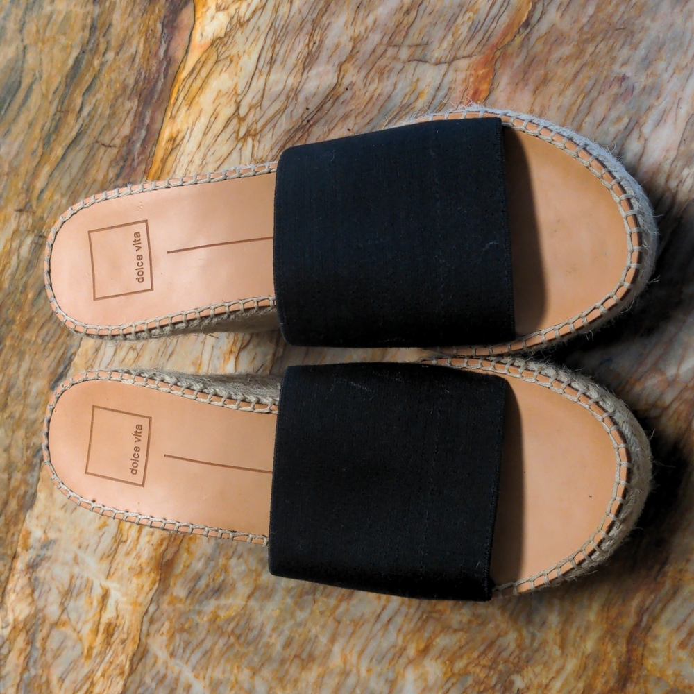 DOLCE VITA PIM Black Espadrille wedge Platform Sandals Shoes-8.5